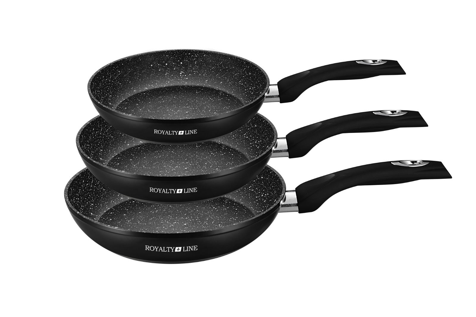 Set de 3 Pieces à frire revêtement en marbre/ poêle 3 pcs noir