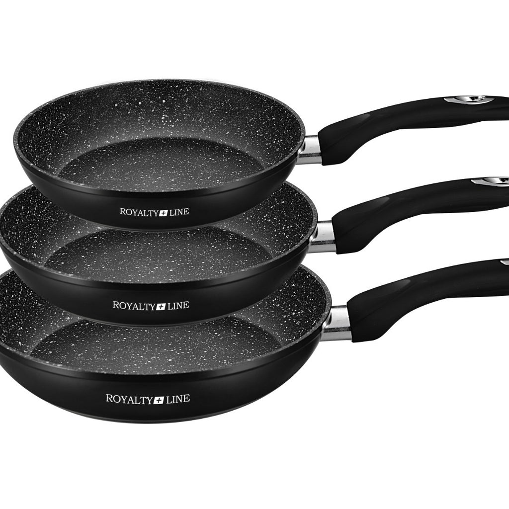 Set de 3 Pieces à frire revêtement en marbre/ poêle 3 pcs noir