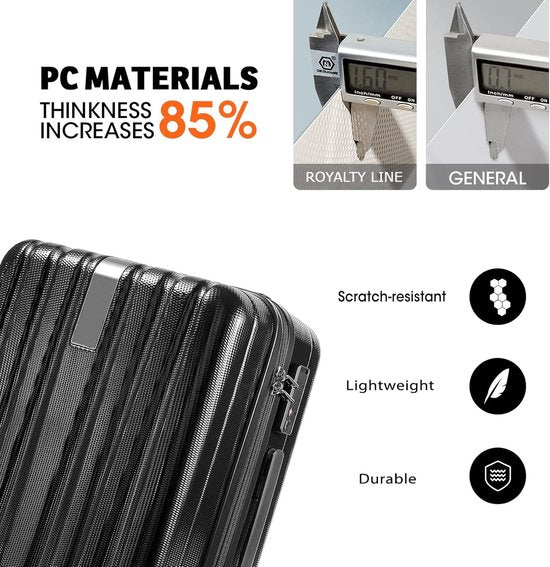 Set de valises de voyage  - 3 pièces - S/ M / L - Ensemble de valises de Luxe - 360° Spinners - Valise de voyage à Roues - Valises de voyage - Bagage à main - 36/67/98 litres - Zwart/ noir