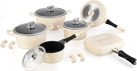 15-Piece Marble Coated Cookware Set - Cream