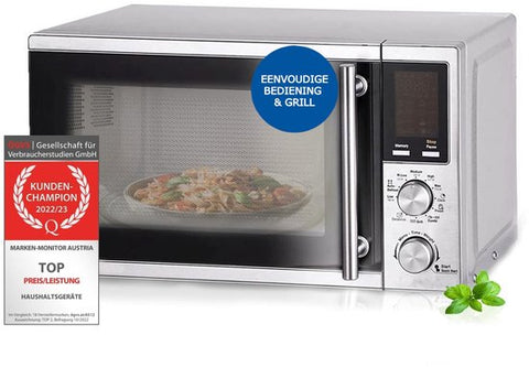 Microgolfoven Met Grill Funcie - Microwave Vrijstaand - 20 Liter Microgolf - 900W - Microgolfovens Met 10 Kookprogramma's - Digitaal - RVS/ micro ondes