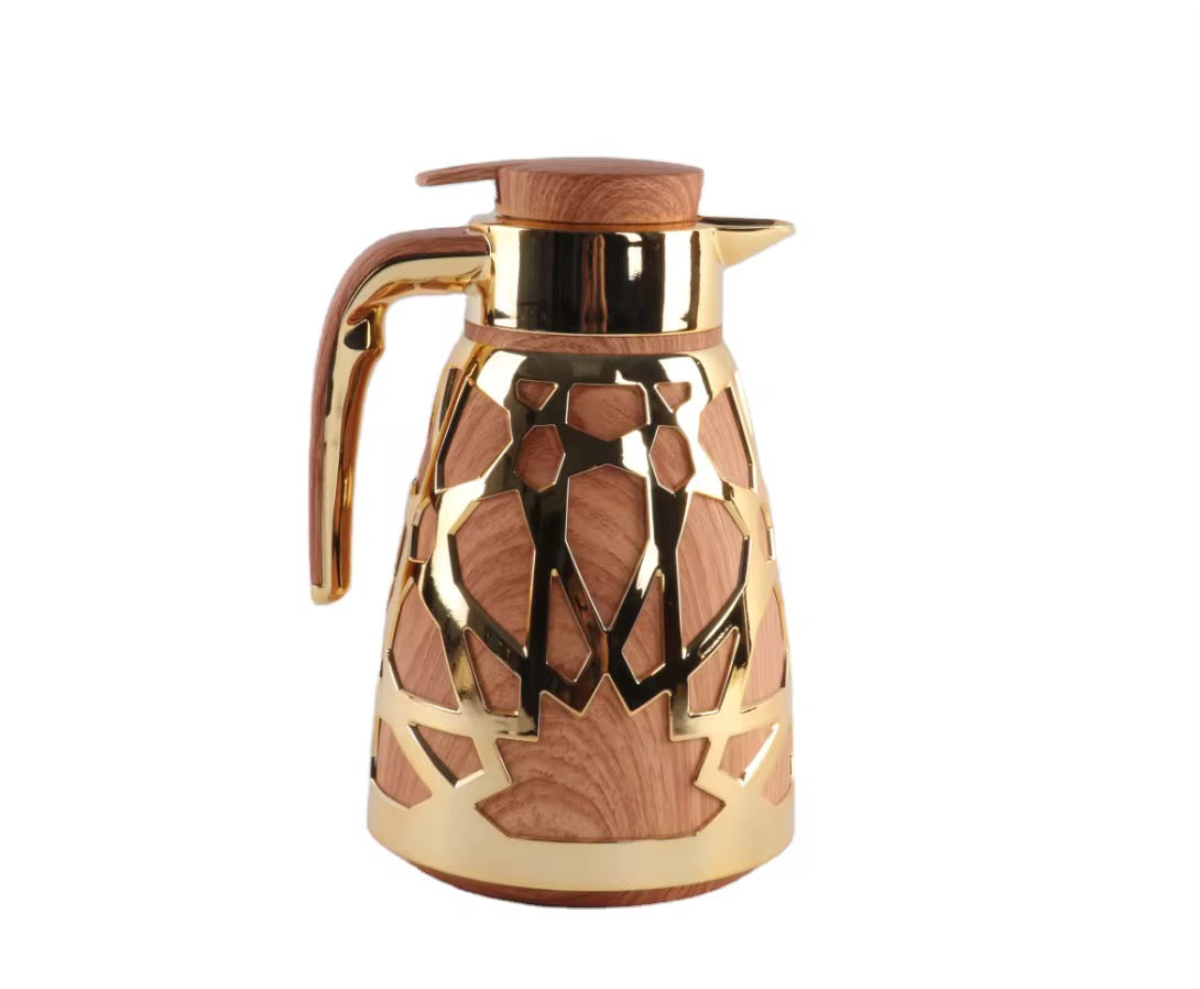 thermos de luxe style arabe avec coquille creuse 1000ml rose glass / silver/ gris/ bois