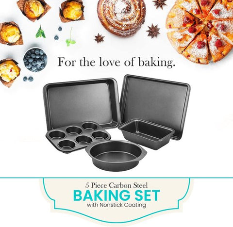 Set de moules de cuisson 5BS - Moules de cuisson 5 pièces - Ensemble de cuisson - Moule à gâteau - Moule à muffins - Moule à gâteau - Plaque de cuisson - Zwart