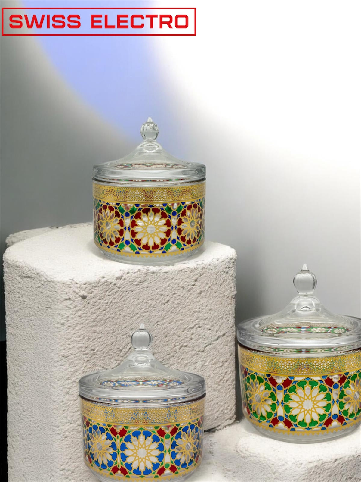 Cloche De Présentation en Verre /Cloche Bougeoir /Pot Cloche / couleurs/ Bonbonnière /Bonbonnière  mosaïque / Zellige / zelija/ zalija