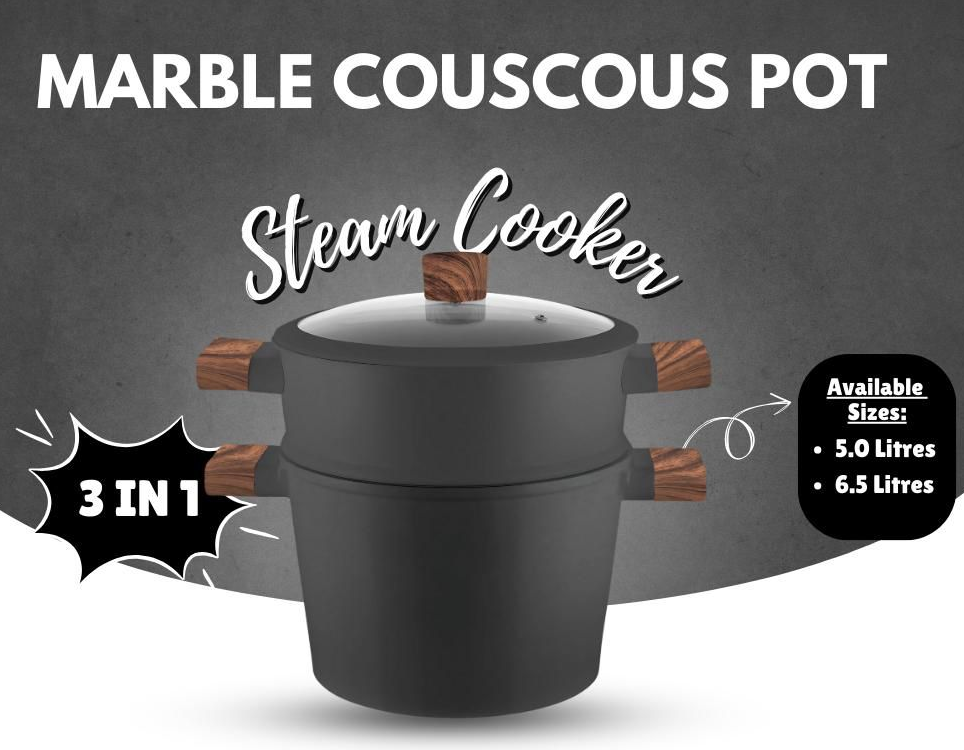 Pan 3 en 1 6,5 L - Induction et tous feux - Fonte d'aluminium - Cuiseur vapeur pour riz et légumes - Avec passoire et couvercle en verre - Compatible lave-vaisselle - Zwart