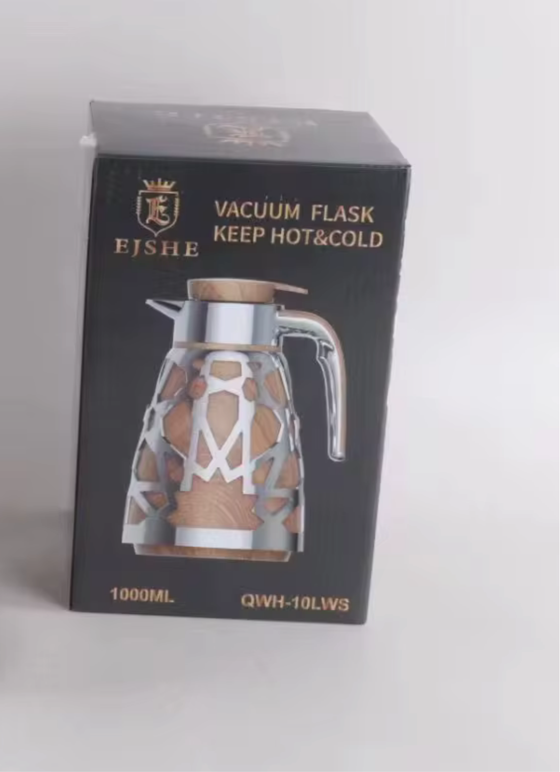 thermos de luxe style arabe avec coquille creuse 1000ml rose glass / silver/ gris/ bois