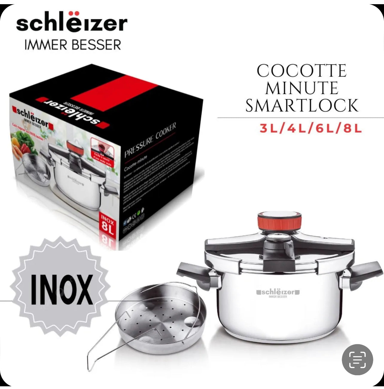 Autocuiseur Induction - 3 L / 4 L 6L /8 LLitres - Tous Feux de Chaleur - Autocuiseur - Cuisson Instantanée - Poignée Ergonomique - Inox