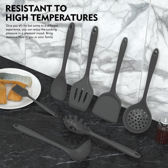Set de Cuisine avec Support - 15 Pièces - Set de Kitchen tools gris- Grijs