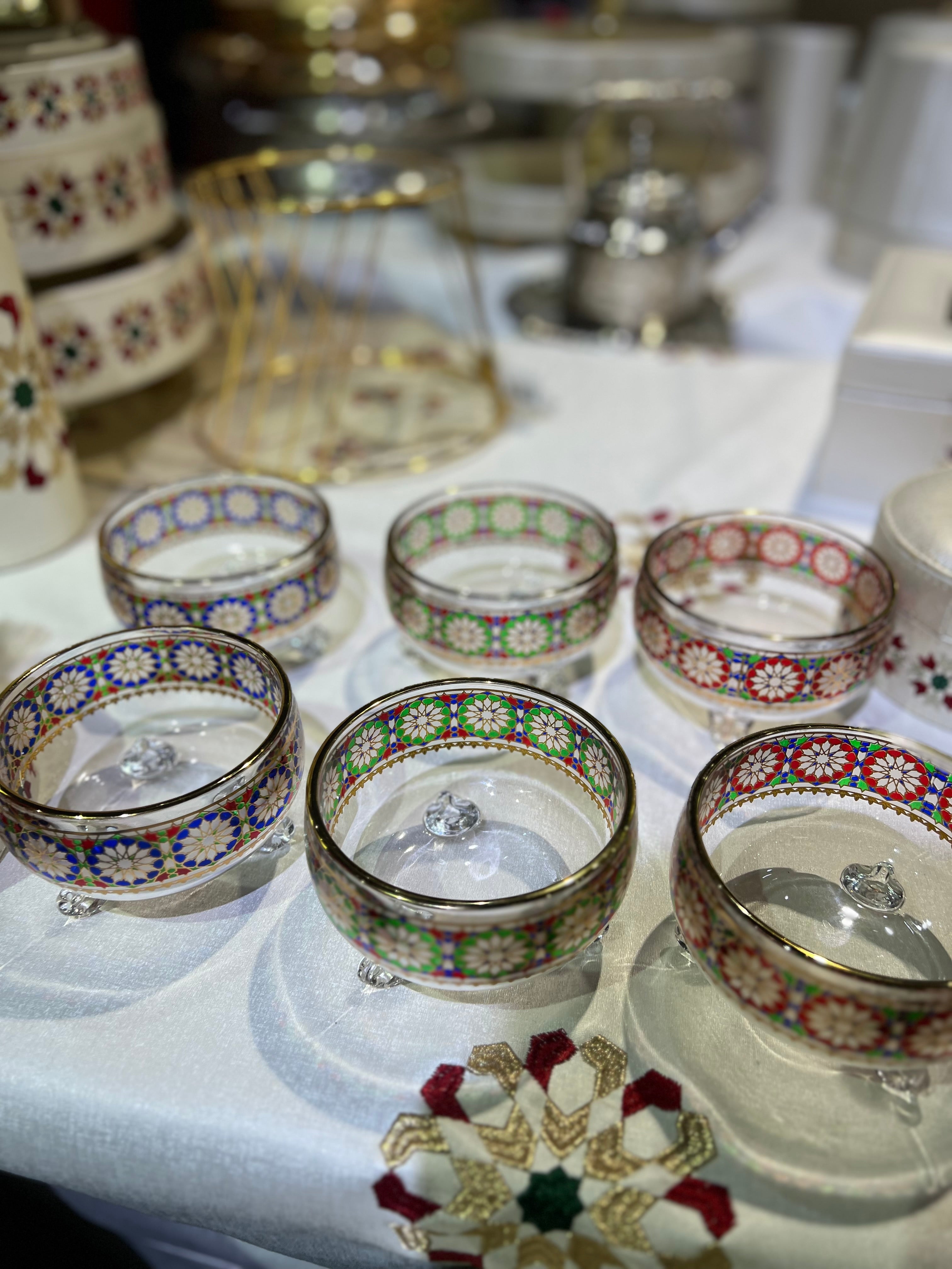 Service à Punch / Soupière / Saladier en Verre Zelija – 7 Pièces Doré