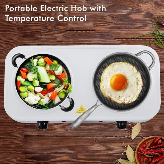 Table de cuisson électrique Royalty Line® HP18204 - Plaques de cuisson de cuisson électriques 2 feux - 1000W + 1500W - Ø155 + 185 mm - Inox