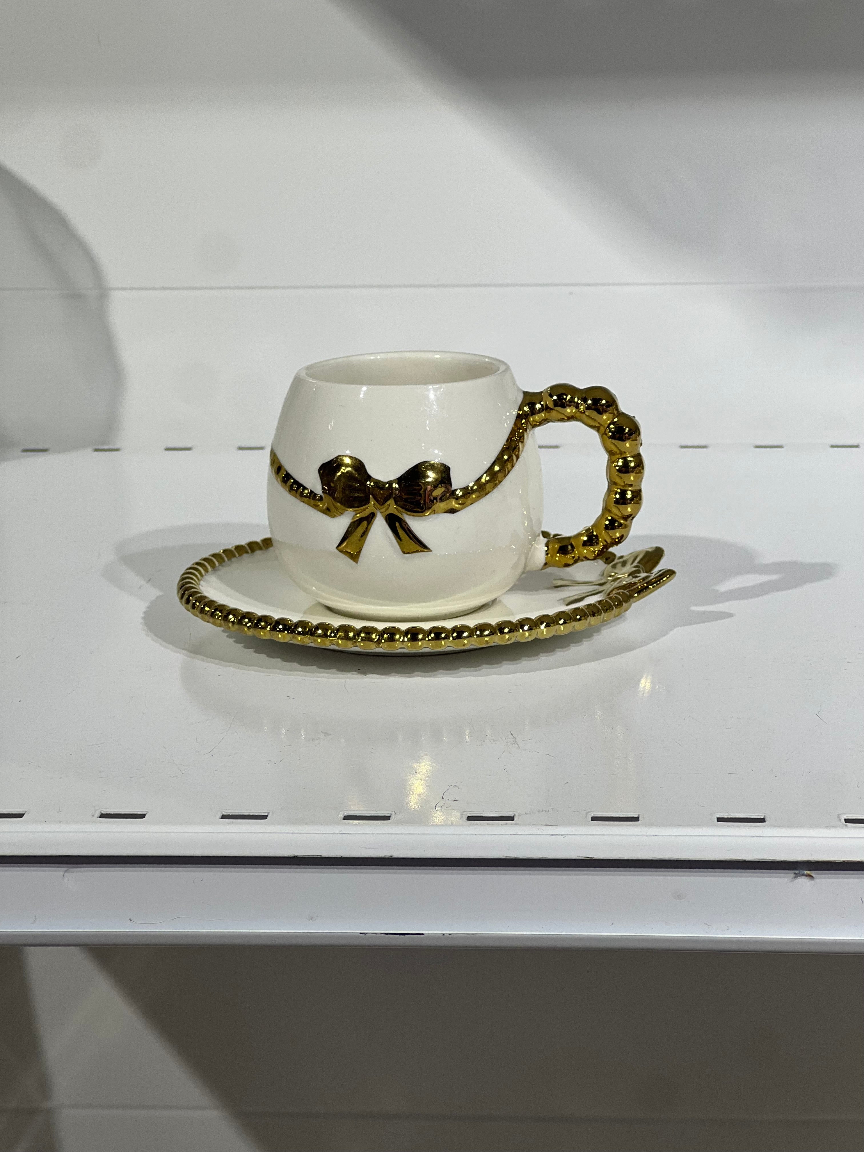 Ensemble De Tasses À Café Et À Thé De 100 Ml, Avec Bordure Perlé Et Motif Nœud