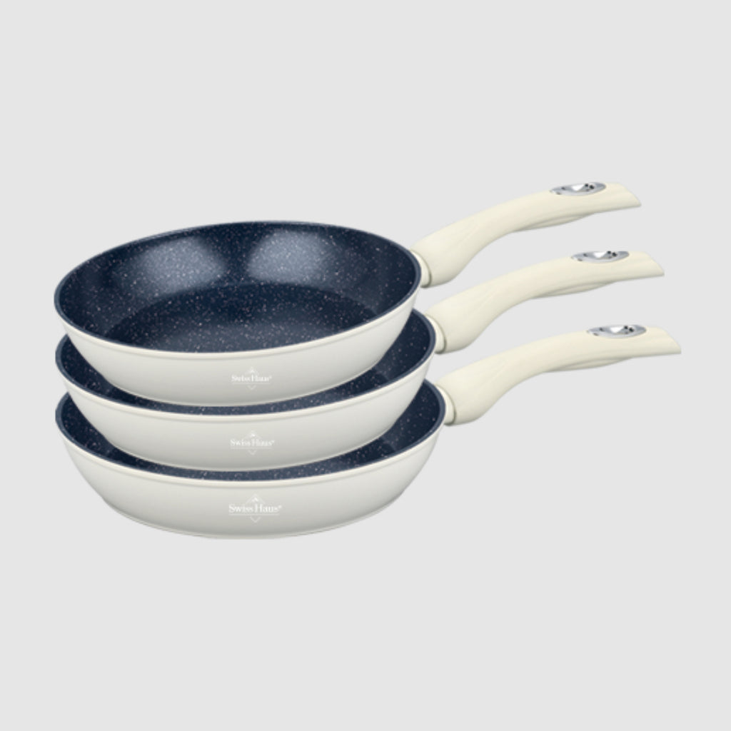 · 20/24/28cm fry pan set with premium sapphire ceramic non-stick interior/ Cream Shiny / poel 3 pcs
