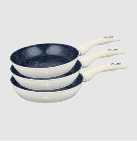 · 20/24/28cm fry pan set with premium sapphire ceramic non-stick interior/ Cream Shiny / poel 3 pcs