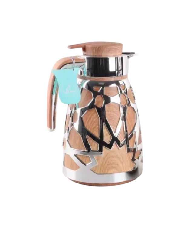 thermos de luxe style arabe avec coquille creuse 1000ml rose glass / silver/ gris/ bois