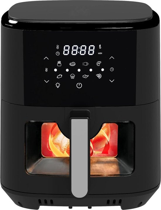 Airfryer XXL - 6.5 Liter Heteluchtfriteuse XL - 1700W - Digitaal Airfryers Met Kijkvenster - 8 Voorgeprogrammeerde Programma's - Zwart / RVS