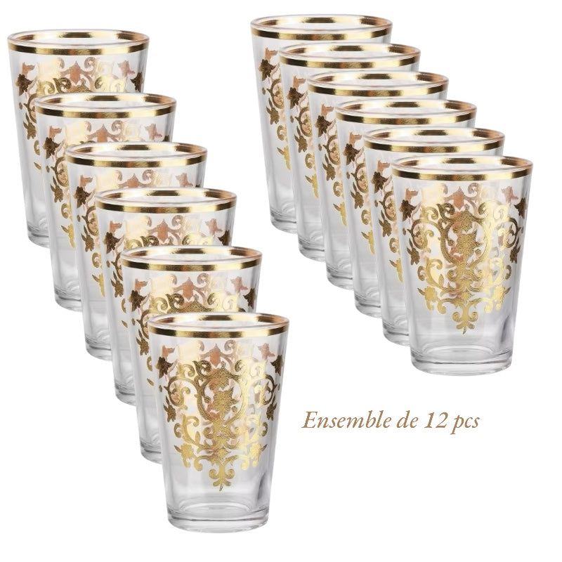 Théière & Verres à thé (12 pcs) Motifs dorés