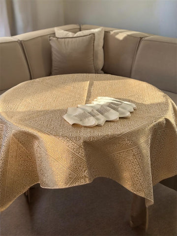 Nappe de table fasia talmita gherza doré carré 1,5 m