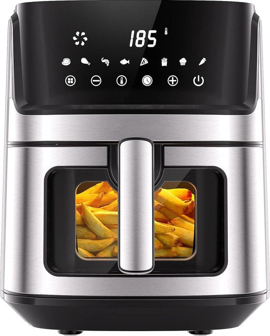 Airfryer XXL - 6.5 Liter Heteluchtfriteuse XL - 1700W - Digitaal Airfryers Met Kijkvenster - 8 Voorgeprogrammeerde Programma's - Zwart / RVS