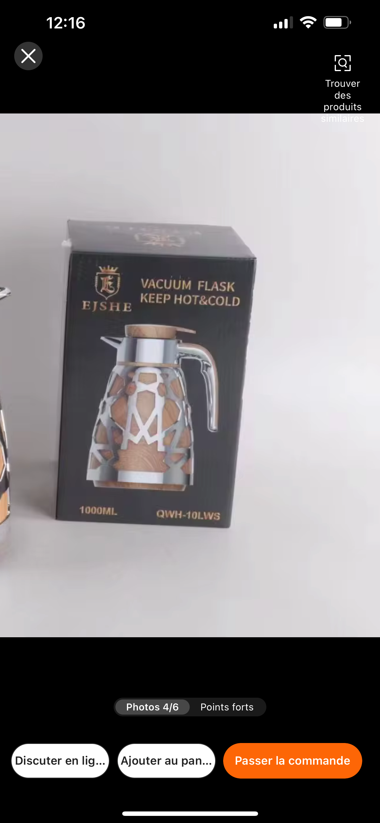 thermos de luxe style arabe avec coquille creuse 1000ml rose glass / silver/ gris/ bois