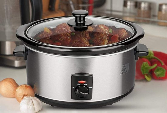 Mijoteuse Royalty Line® SLC1012 - 3,5 Litres - Avec casserole intérieure amovible en céramique - Sans PFAS - 240W - Fonction maintien au chaud - Acier inoxydable