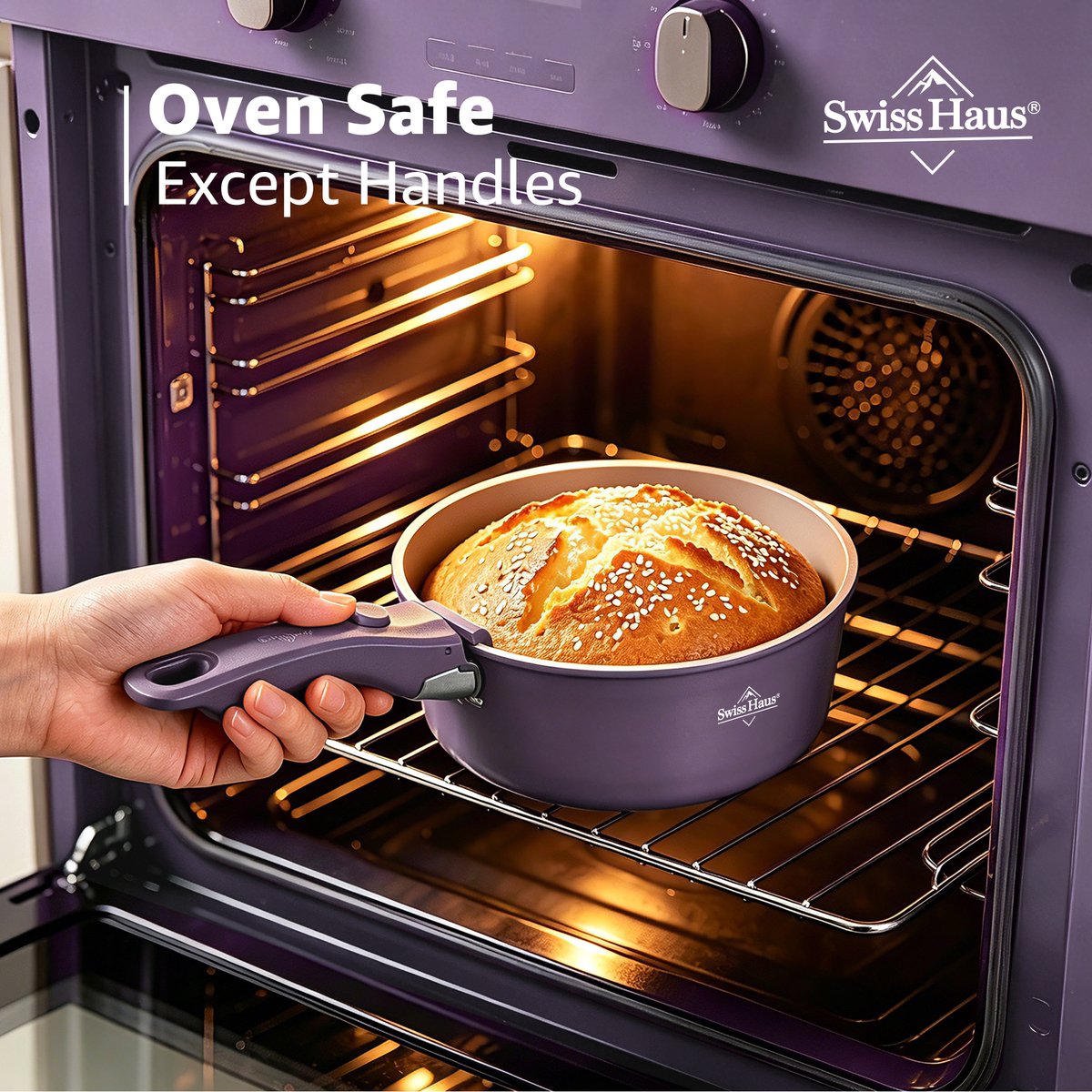 Swiss Haus® GCSP6C – Batterie de 3 Casseroles Empilables avec Poignée Amovible – Sans PFAS – Induction – Crème