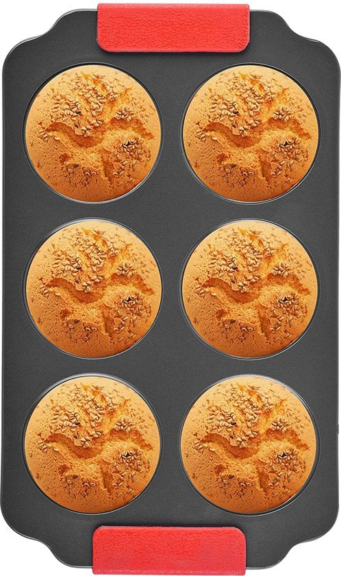 Moules à Cupcakes Royalty Line® MFN6 - Moule à pâtisserie avec 6 moules à cupcakes - Moules à muffins avec revêtement antiadhésif - Avec poignée en Siliconen - Noir