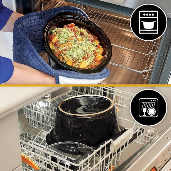 Mijoteuse Royalty Line® SLC1012 - 3,5 Litres - Avec casserole intérieure amovible en céramique - Sans PFAS - 240W - Fonction maintien au chaud - Acier inoxydable