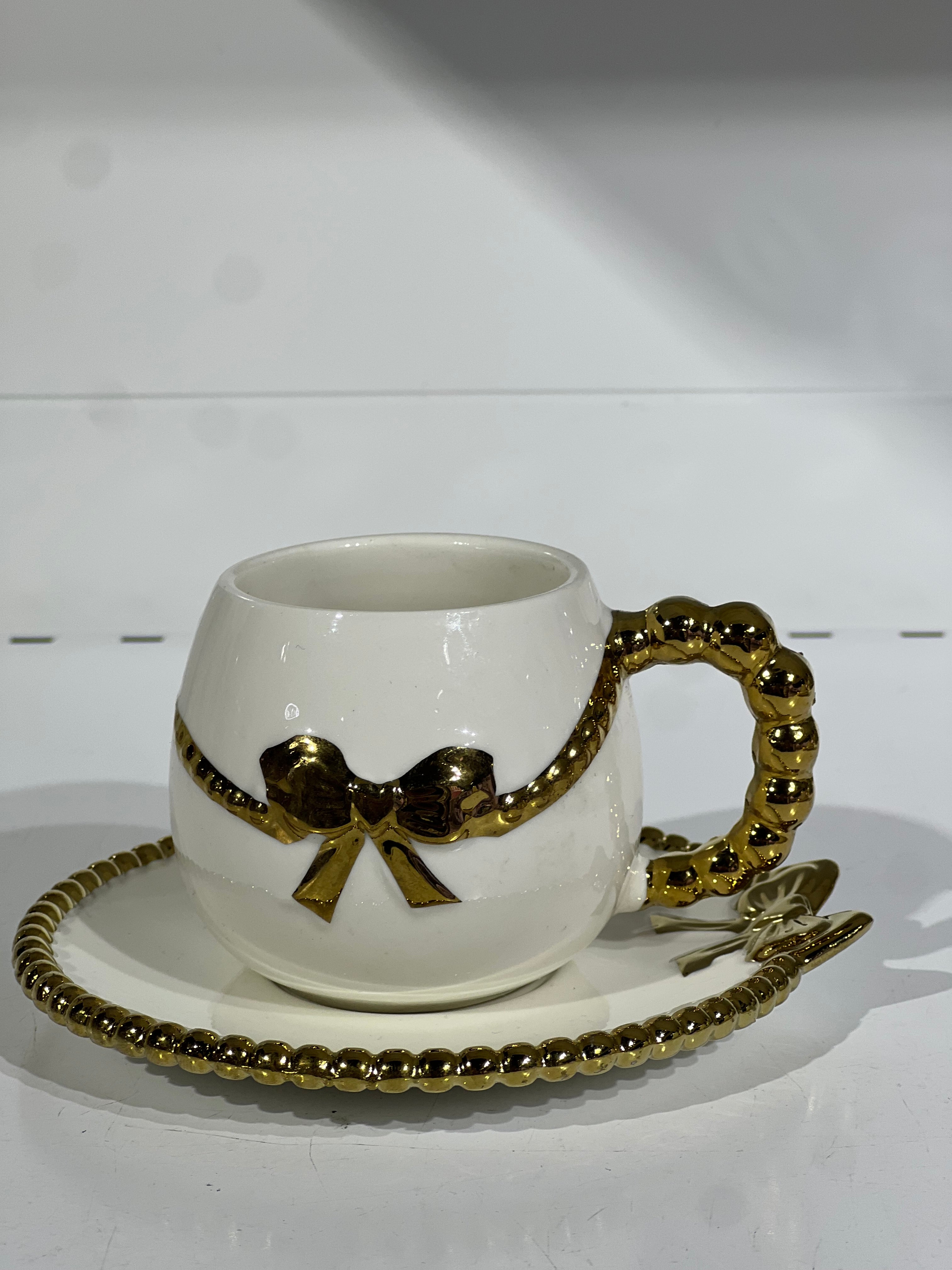 Ensemble De Tasses À Café Et À Thé De 100 Ml, Avec Bordure Perlé Et Motif Nœud