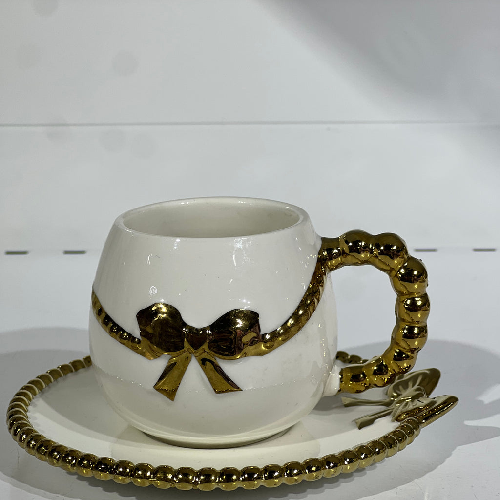 Ensemble De Tasses À Café Et À Thé De 100 Ml, Avec Bordure Perlé Et Motif Nœud