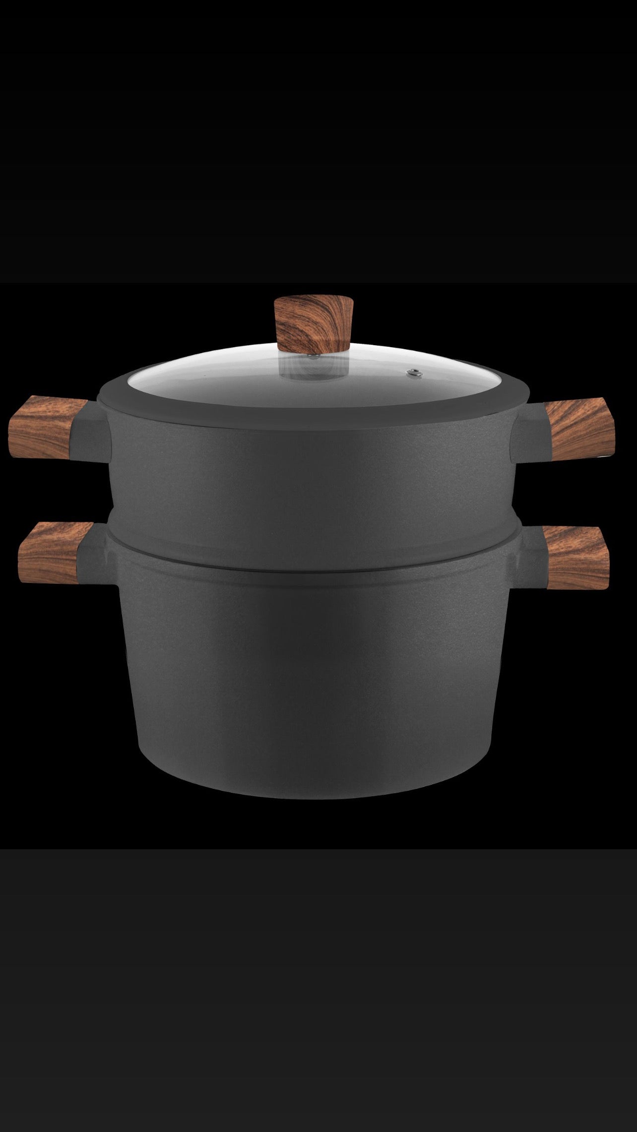 Pan 3 en 1 6,5 L - Induction et tous feux - Fonte d'aluminium - Cuiseur vapeur pour riz et légumes - Avec passoire et couvercle en verre - Compatible lave-vaisselle - Zwart