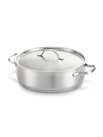 Casserole professionnelle inox , BASSE, Diamètre 32CM H 16cm, avec couvercle - 9 L