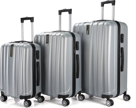 Set de valises de voyage  - 3 pièces - S/ M / L - Ensemble de valises de Luxe - 360° Spinners - Valise de voyage à Roues - Valises de voyage - Bagage à main - 36/67/98 litres - gris/ silver
