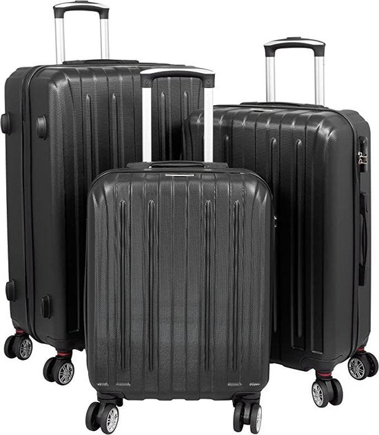 Set de valises de voyage  - 3 pièces - S/ M / L - Ensemble de valises de Luxe - 360° Spinners - Valise de voyage à Roues - Valises de voyage - Bagage à main - 36/67/98 litres - Zwart/ noir