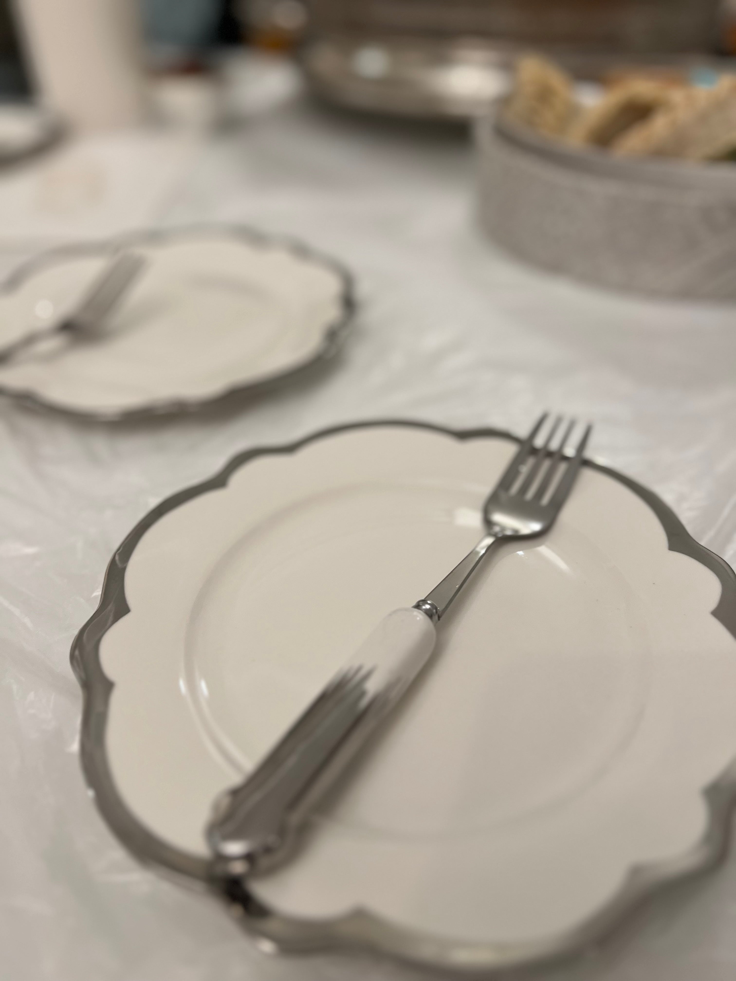 24pcs plate set/24pcs assiettes/blanc avec bordure gris /dinners sets/ Silver /white