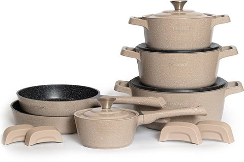 Ensemble de casseroles Royalty Line® Induction - Ensemble de casseroles 14 pièces - 4 poignées froides amovibles - Convient à toutes les sources de chaleur - Beige
