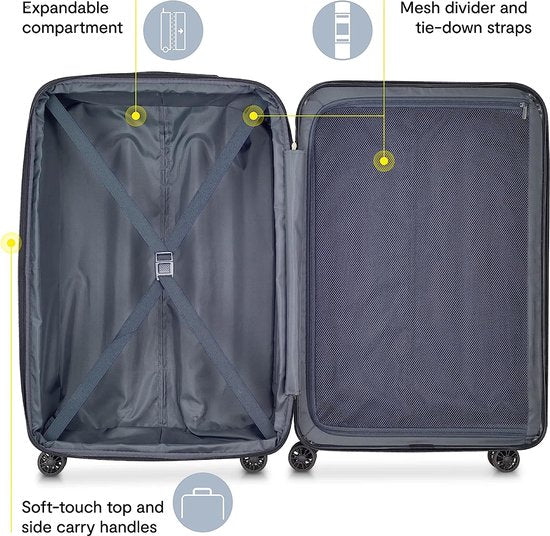 Set de valises de voyage  - 3 pièces - S/ M / L - Ensemble de valises de Luxe - 360° Spinners - Valise de voyage à Roues - Valises de voyage - Bagage à main - 36/67/98 litres - gris/ silver