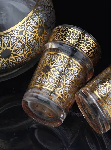 Ensemble 12 verres a thé Marocain bordure zelija doré