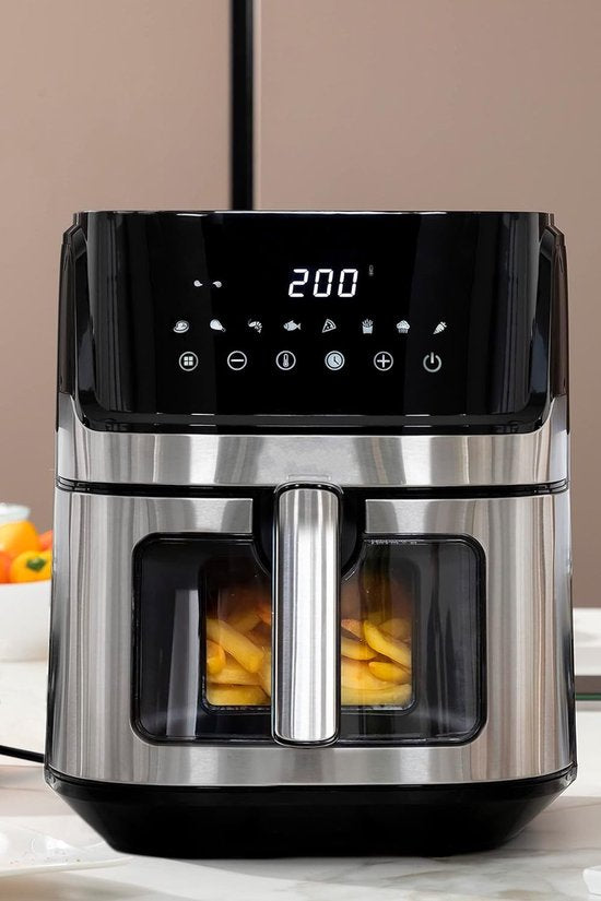 Airfryer XXL - 6.5 Liter Heteluchtfriteuse XL - 1700W - Digitaal Airfryers Met Kijkvenster - 8 Voorgeprogrammeerde Programma's - Zwart / RVS