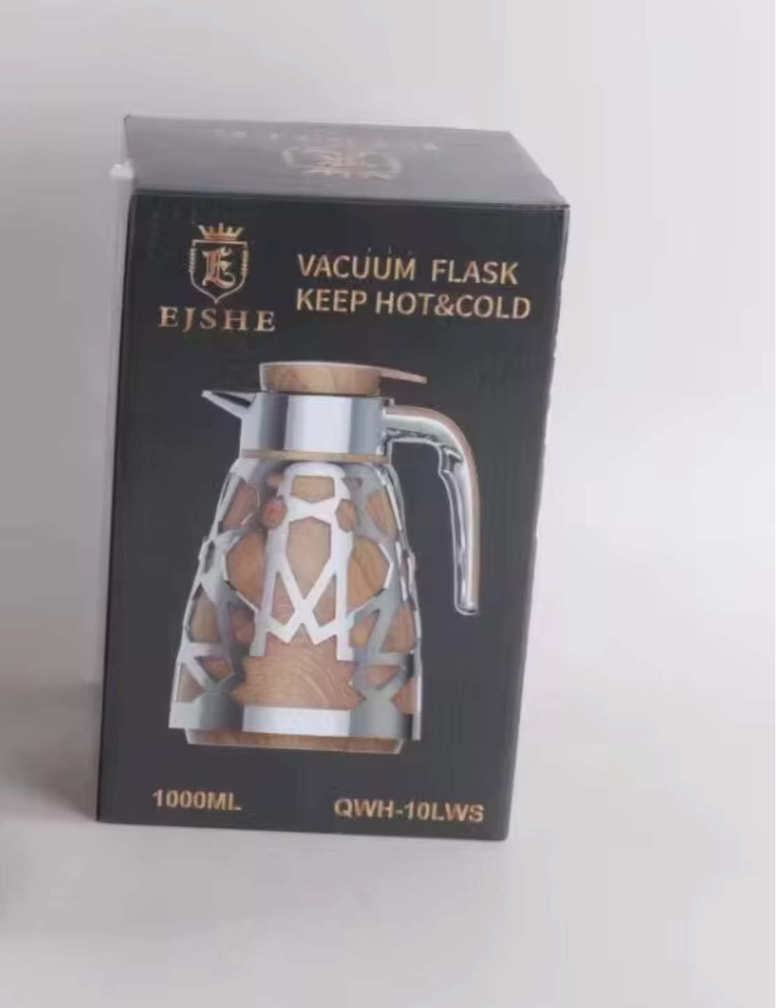 thermos de luxe style arabe avec coquille creuse 1000ml rose glass / silver/ gris/ bois