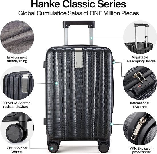 Set de valises de voyage  - 3 pièces - S/ M / L - Ensemble de valises de Luxe - 360° Spinners - Valise de voyage à Roues - Valises de voyage - Bagage à main - 36/67/98 litres - gris/ silver