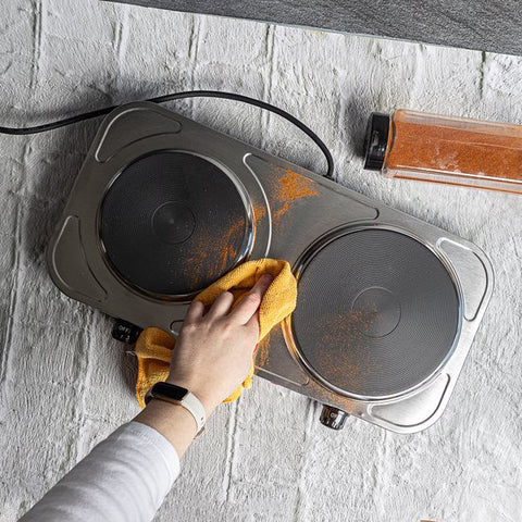 Table de cuisson électrique Royalty Line® HP18204 - Plaques de cuisson de cuisson électriques 2 feux - 1000W + 1500W - Ø155 + 185 mm - Inox