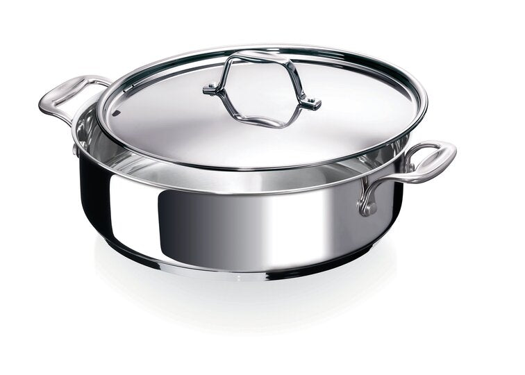 Casserole professionnelle inox , BASSE, Diamètre 32CM H 16cm, avec couvercle - 9 L