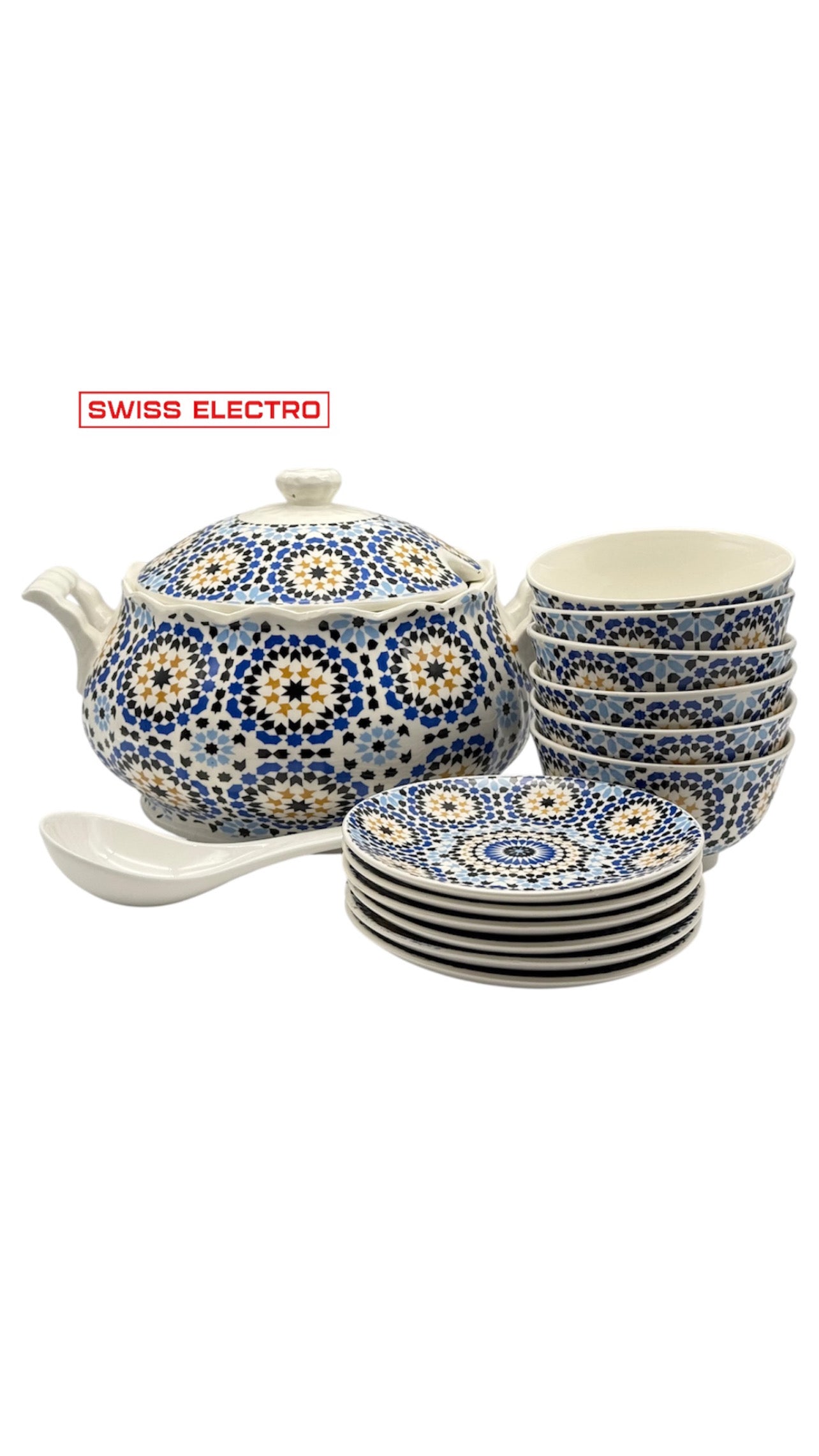 Soupière en porcelaine zelija Mosaïque /blue/ Asilah