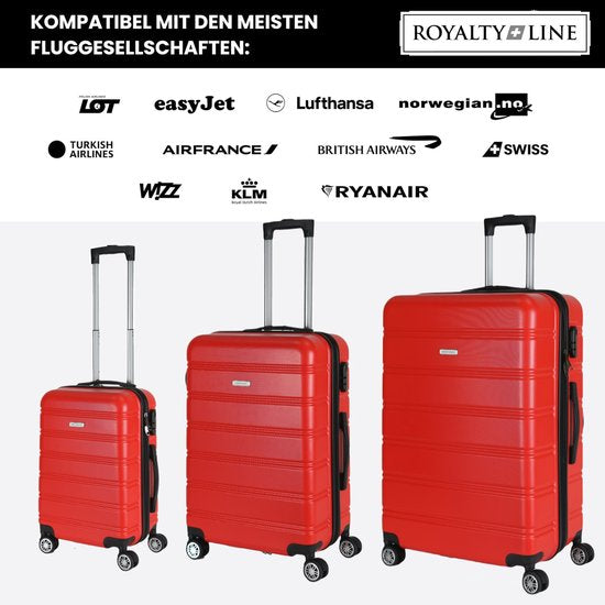 Set de valises de voyage  - 3 pièces - S/ M / L - Ensemble de valises de Luxe - 360° Spinners - Valise de voyage à Roues - Valises de voyage - Bagage à main - 36/67/98 litres - rouge