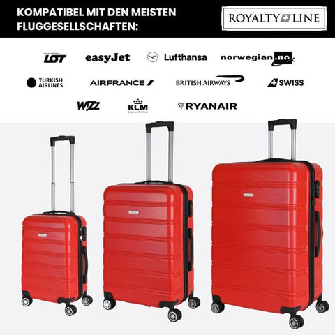 Set de valises de voyage  - 3 pièces - S/ M / L - Ensemble de valises de Luxe - 360° Spinners - Valise de voyage à Roues - Valises de voyage - Bagage à main - 36/67/98 litres - rouge