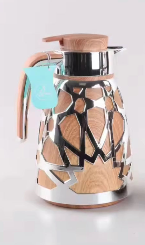 thermos de luxe style arabe avec coquille creuse 1000ml rose glass / silver/ gris/ bois