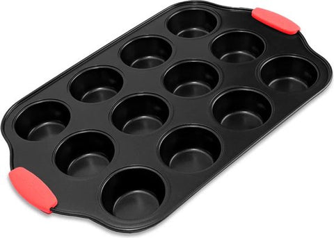 Moules à Cupcakes Royalty Line® MFN12 - Moule à pâtisserie avec 12 moules à cupcakes - Moules à muffins avec revêtement antiadhésif - Avec poignée en Siliconen - Zwart