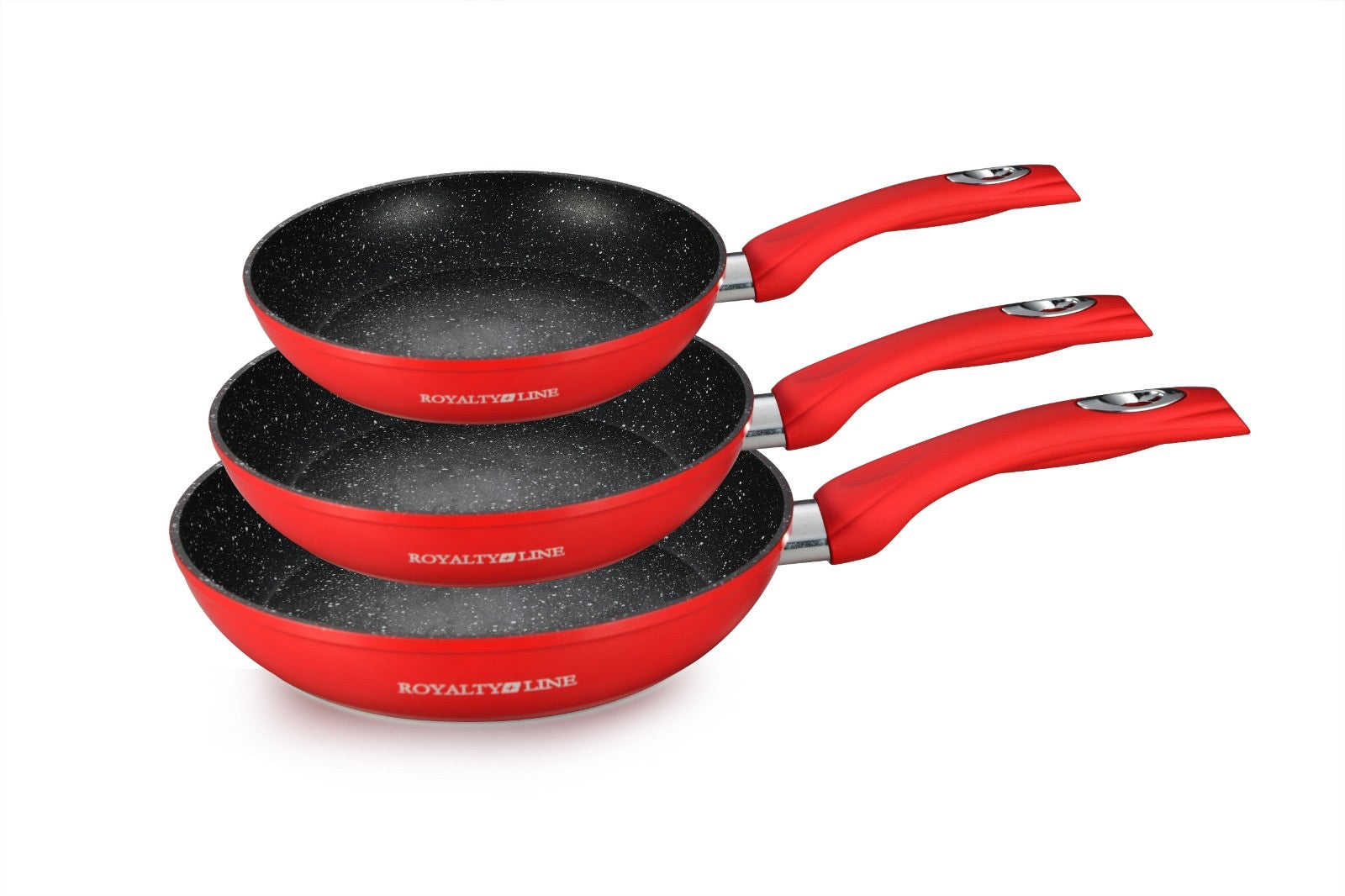 Set de 3 Pieces à frire revêtement en marbre/ poêle 3 pcs rouge