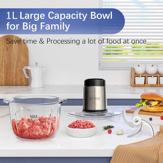 🔪 Hachoir Multifonctionnel Électrique – 300 W – Bol 1,2 L glass / bols en verre
