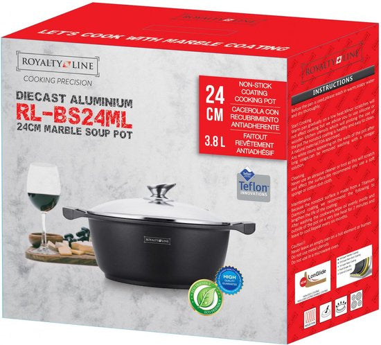 Braadpan - Bakpan - Soeppan - casserole Ø 24 cm - 3.8 Liter Kookpan Met Glazen Deksel - Antiaanbaklaag/ faitout